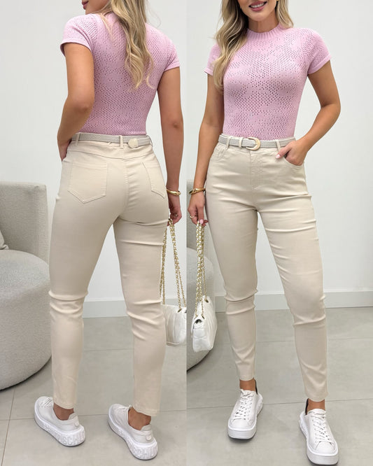 Calça Sarja Julia Bege Claro 136033