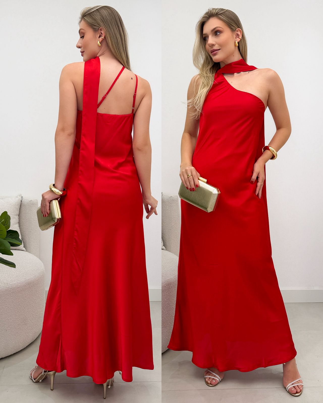 Vestido Cetim Helena Vermelho 119855
