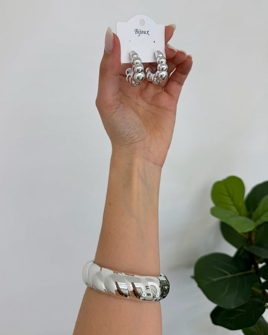 Kit Bracelete e Brinco Mania Essenza Prata 136994