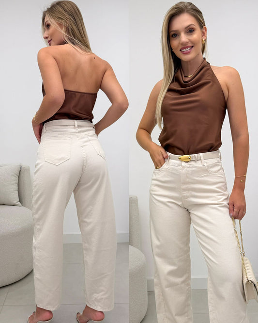 Blusa Cetim Grazi Marrom 129654