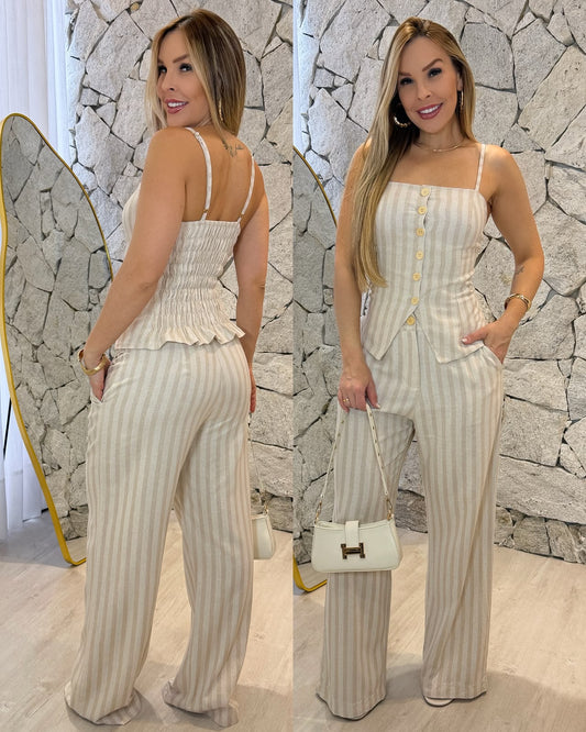 Conjunto Listrado Alice Bege 137003