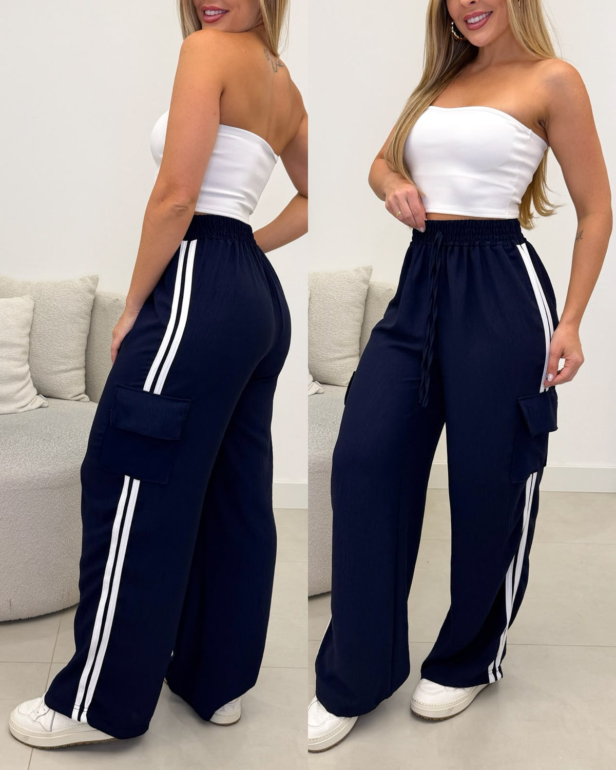 Calça Pantalona Sandra Azul Marinho 137738