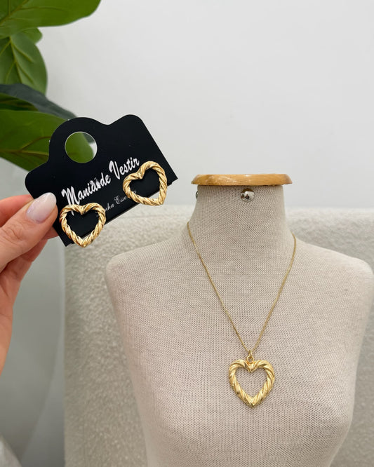 Conjunto Colar e Brinco Mania Essenza Coração Dourado 137599