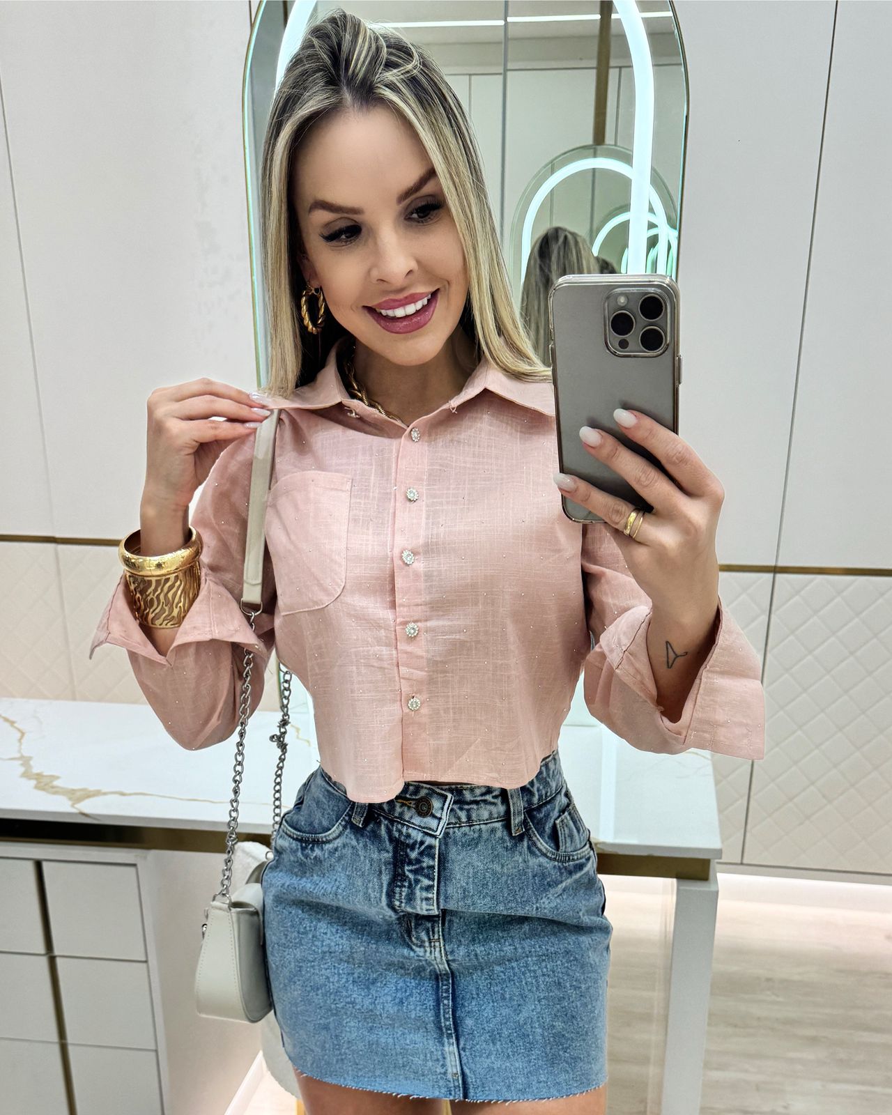 FULL SP- Cropped Camisa Riana Rosê 73049