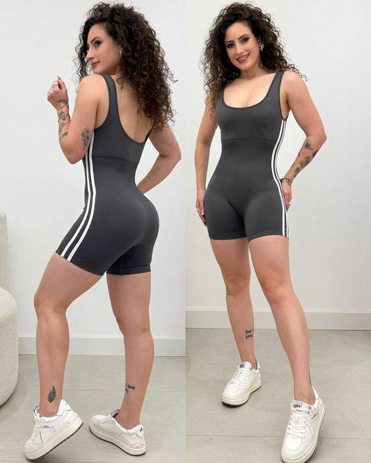 Macaquinho Fitness Fernanda Cinza 129683