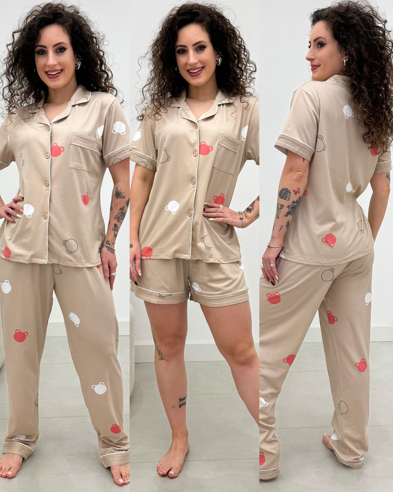 Pijama Três Peças Leticia Bege 129692