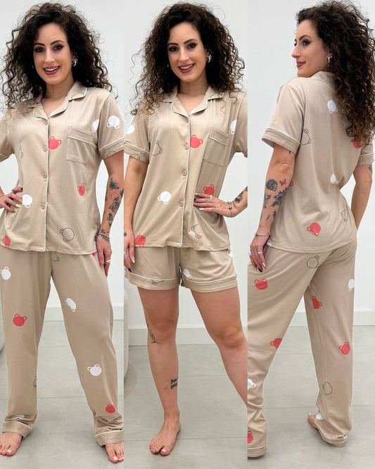 Pijama Três Peças Leticia Bege 129692