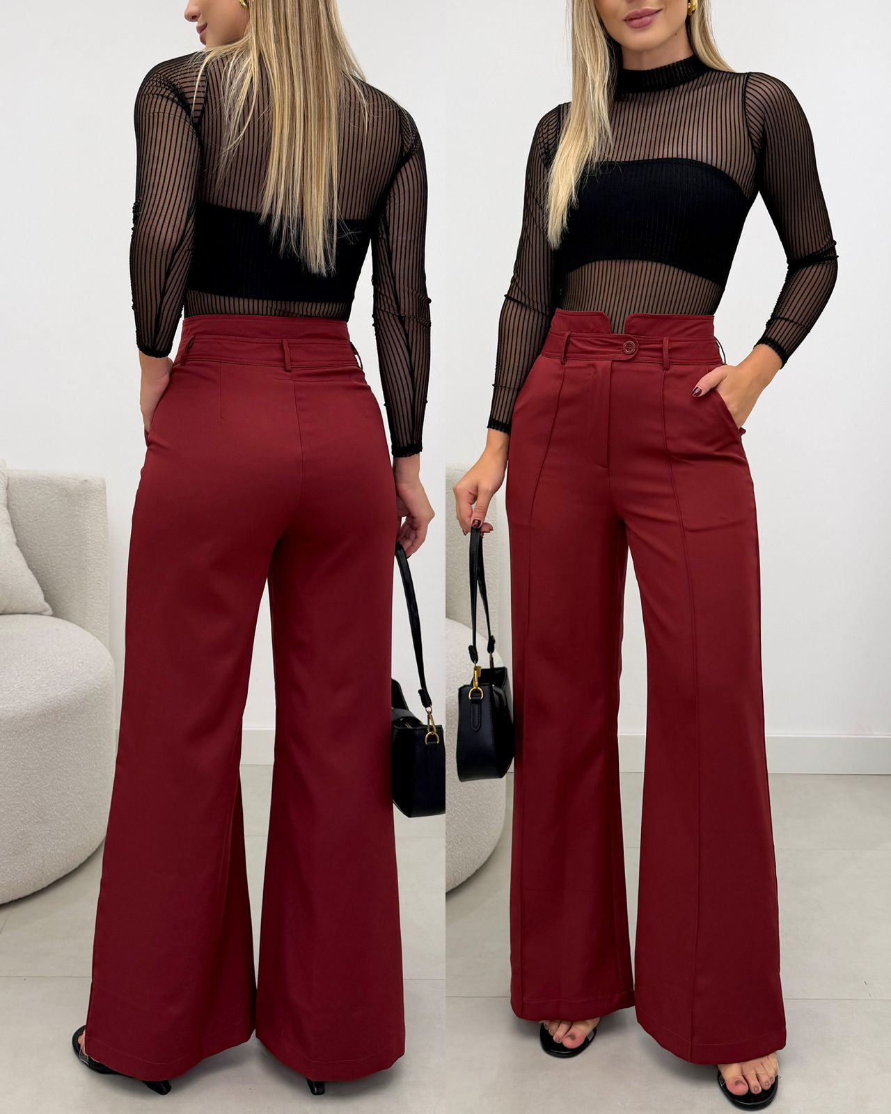 Calça Pantalona Andreia Marsala 129298