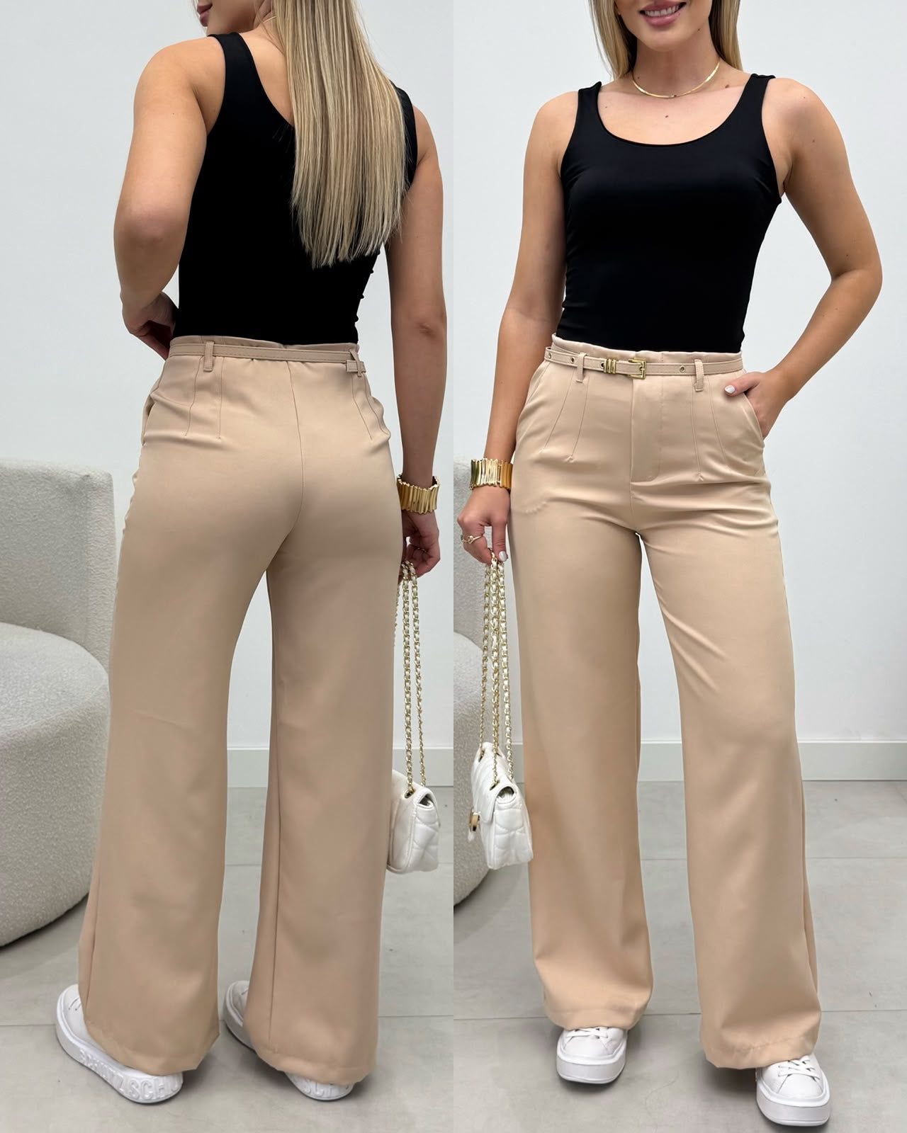 Calça Pantalona Iza Bege 136237