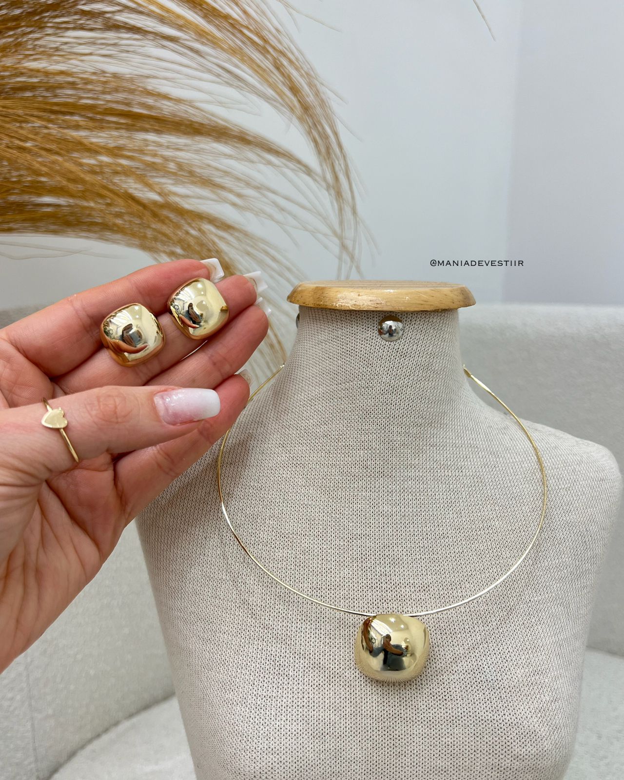 Conjunto Colar e Brinco Iasmim Dourado 110064