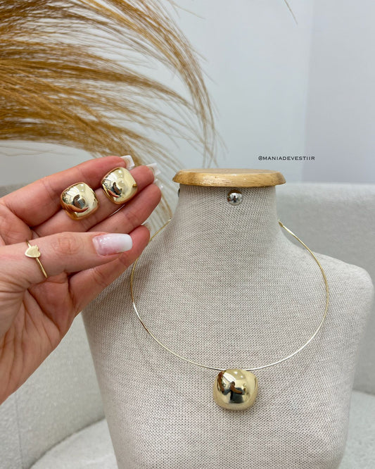 Conjunto Colar e Brinco Iasmim Dourado 110064